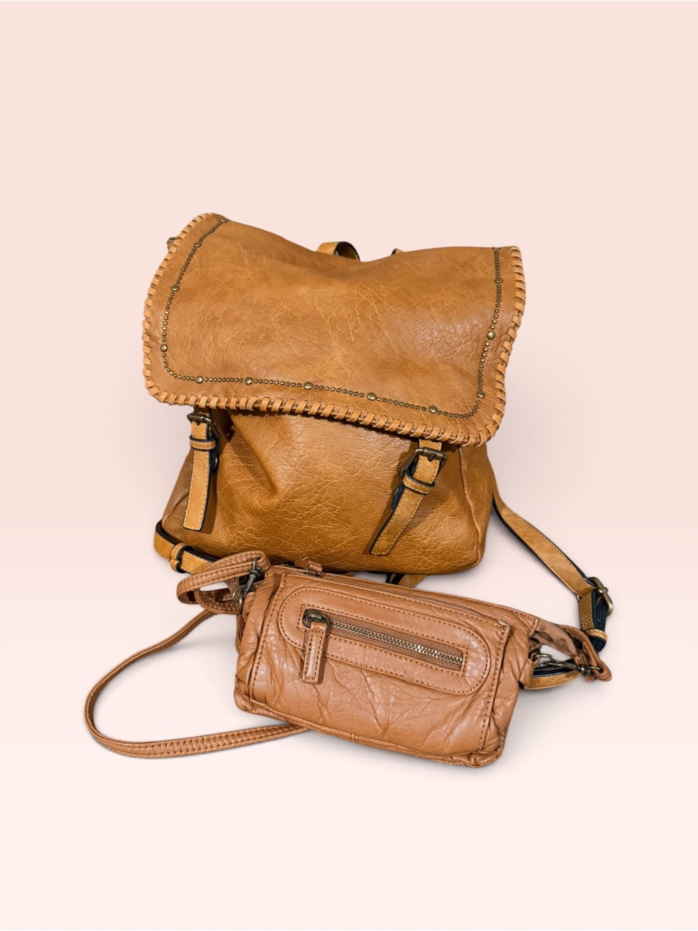 Women's Vegan Leather Backpack with Matching Crossbody